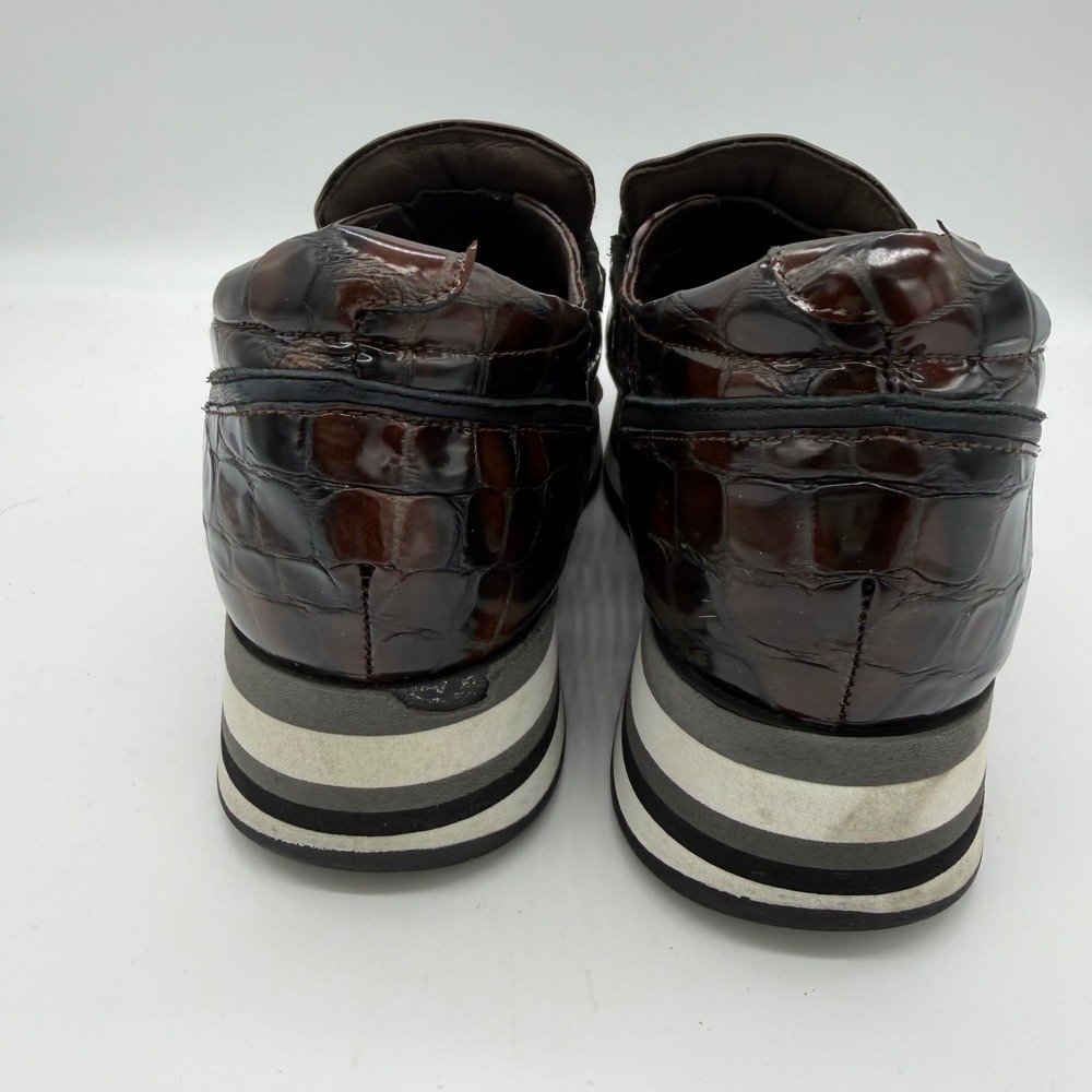 Womens Softwaves Alicia Brown Croc Embossed Leather Platform Loafers Chain 37.5 - Picture 2 of 9